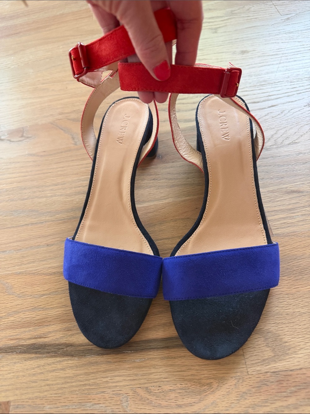 J.Crew Colorblock Suede Block Heel Slingback Sandals Red Blue Navy Size 10 NWOT